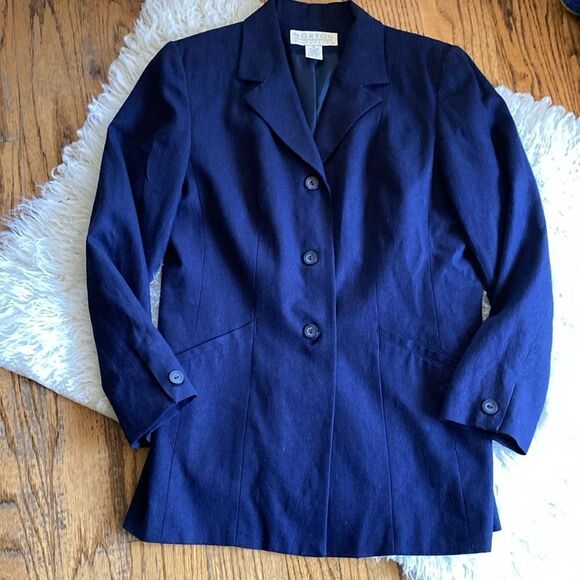 Norton McNauchton Linen Blend Long Line Navy Fully Lined Blazer Women’s 8 - Picture 7 of 9
